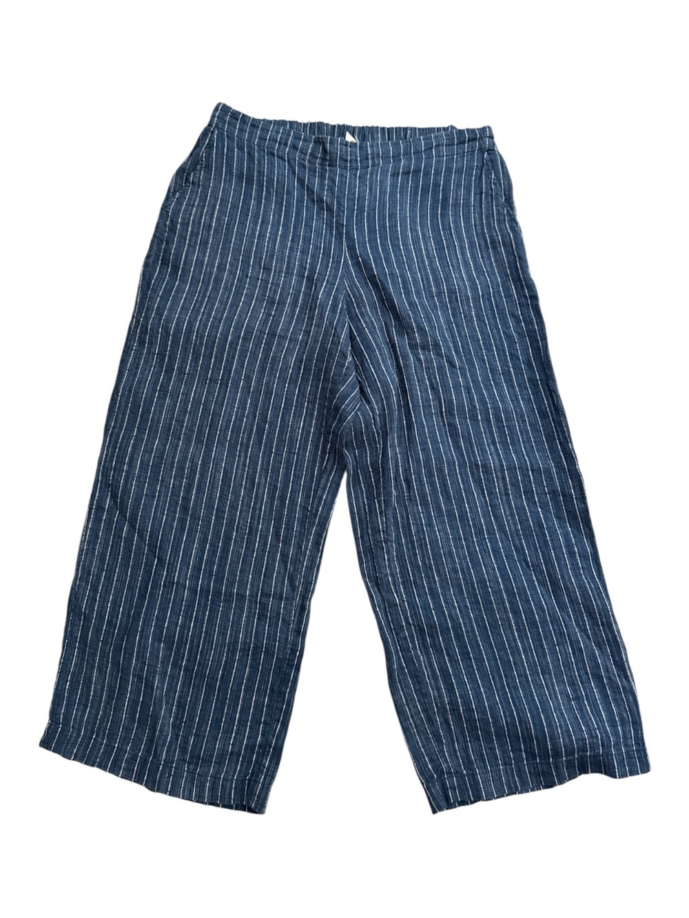Eileen Fisher Organic Linen Yarn Dyed Pull On Stripe Pants | Blue | Medium